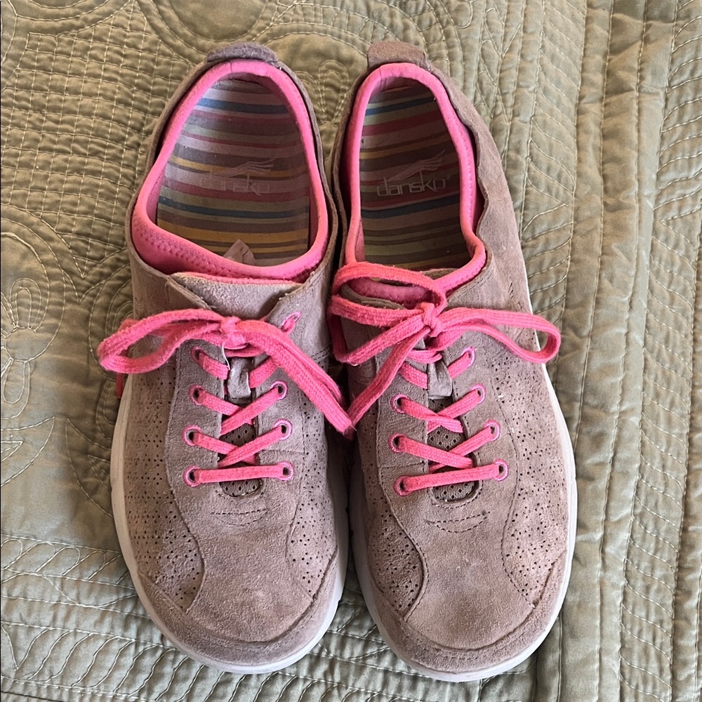 Dansko Women's Suede Sneakers in Pink and Brown